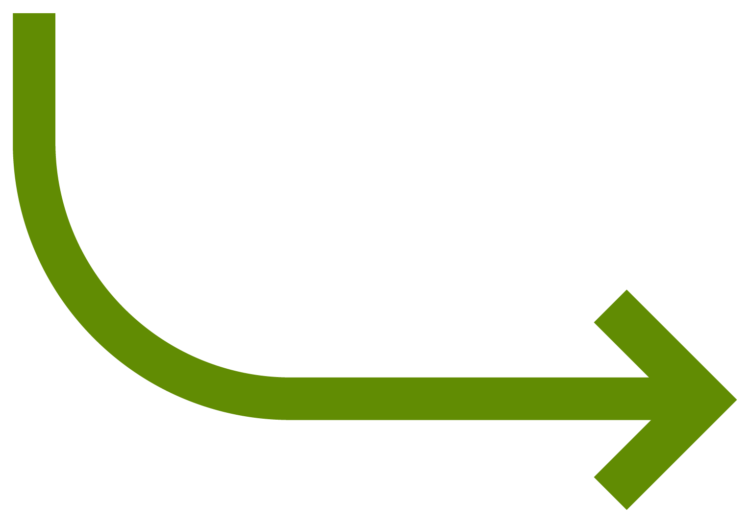 large curving verde green right-pointing arrow